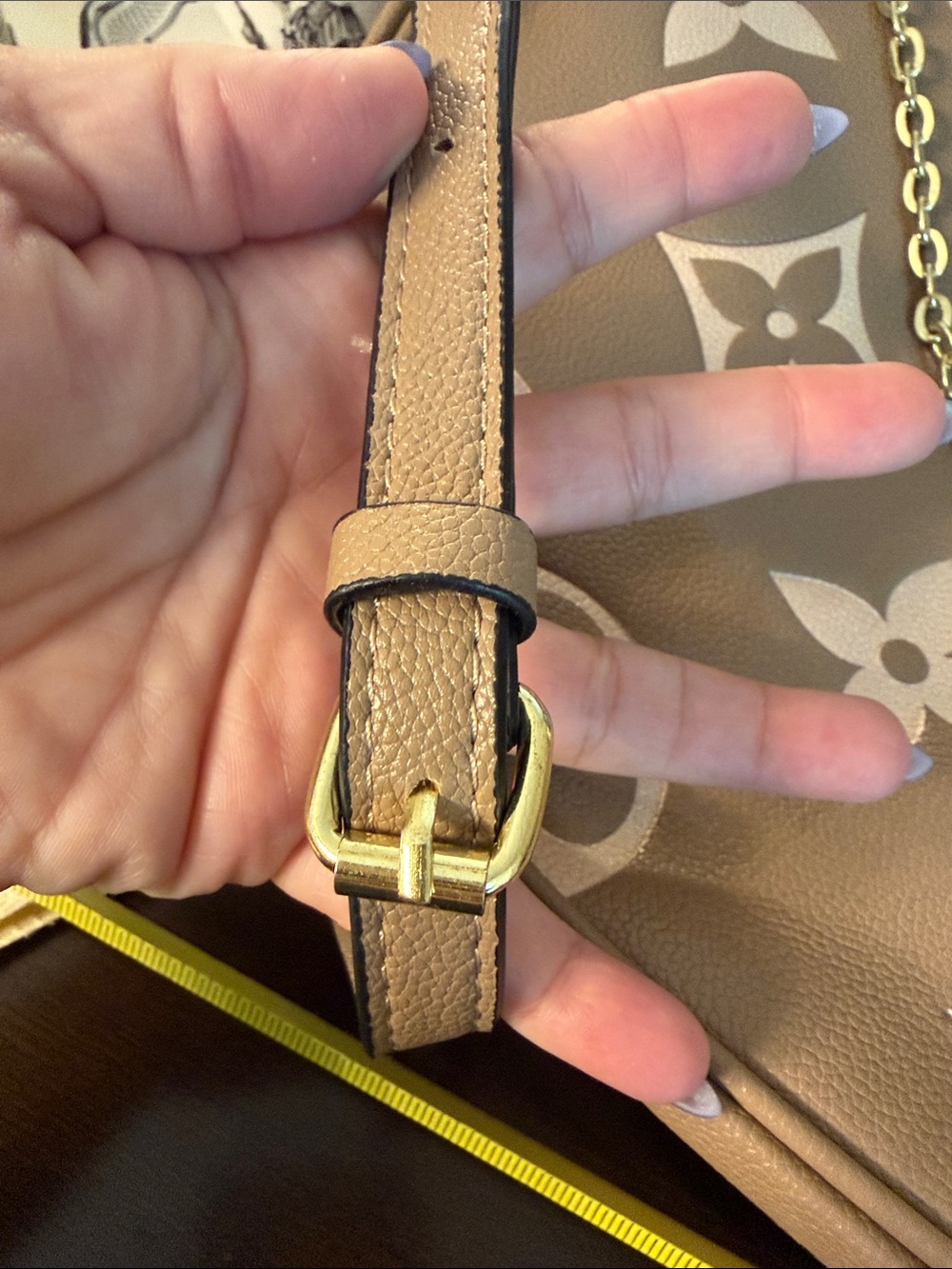 Inspired Monogram Crescent Shoulder Crossbody Bag with Gold Chain - Picture 10 of 10